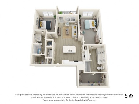 Floor plan for 2 beds, 2 baths, 1188 sqft